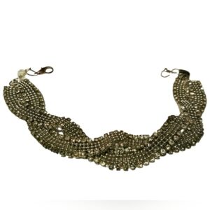 Alfani Silver Hermatite Tone Braided Crystal Bracelet 7.5" L 3/4" W. NEW